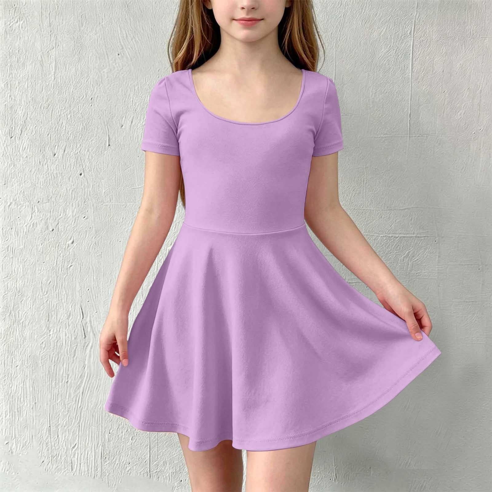 ATOGUTA Athletic Dress for Girls Purple Ruffle Summer Dresses Cute Birthday Party Princess Sundress 5T-15