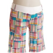 Maternity Demi-Panel Patchwork Plaid Bermuda Shorts