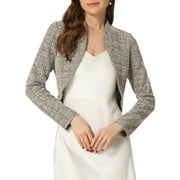 Allegra K Elegant Cardigan for Women's Plaid Open Front Office Shrug Long Sleeve Cropped Bolero Cardigan