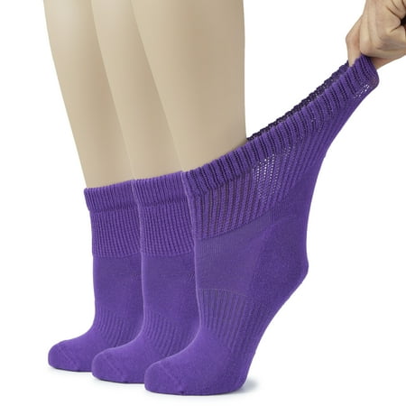 

HUGH UGOLI Women s Cotton Diabetic Ankle Socks 3 Pairs Purple Shoe Size: 6-9