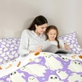 thumbnail image 4 of jejeloiu Cartoon Halloween Ghost Bedding Comforter Set 7-Piece,Trick Or Treat King Bedding Sets,Purple White Bed Sheets For Teens,Microfiber Bedroom Decor Reversible, 4 of 8