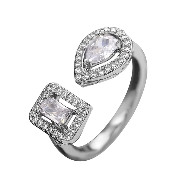 Dsscvnef Border E Commerce Export Jewelry Exquisite Geometric Water Drop Square Zircon Open Ring Light Luxury Ring