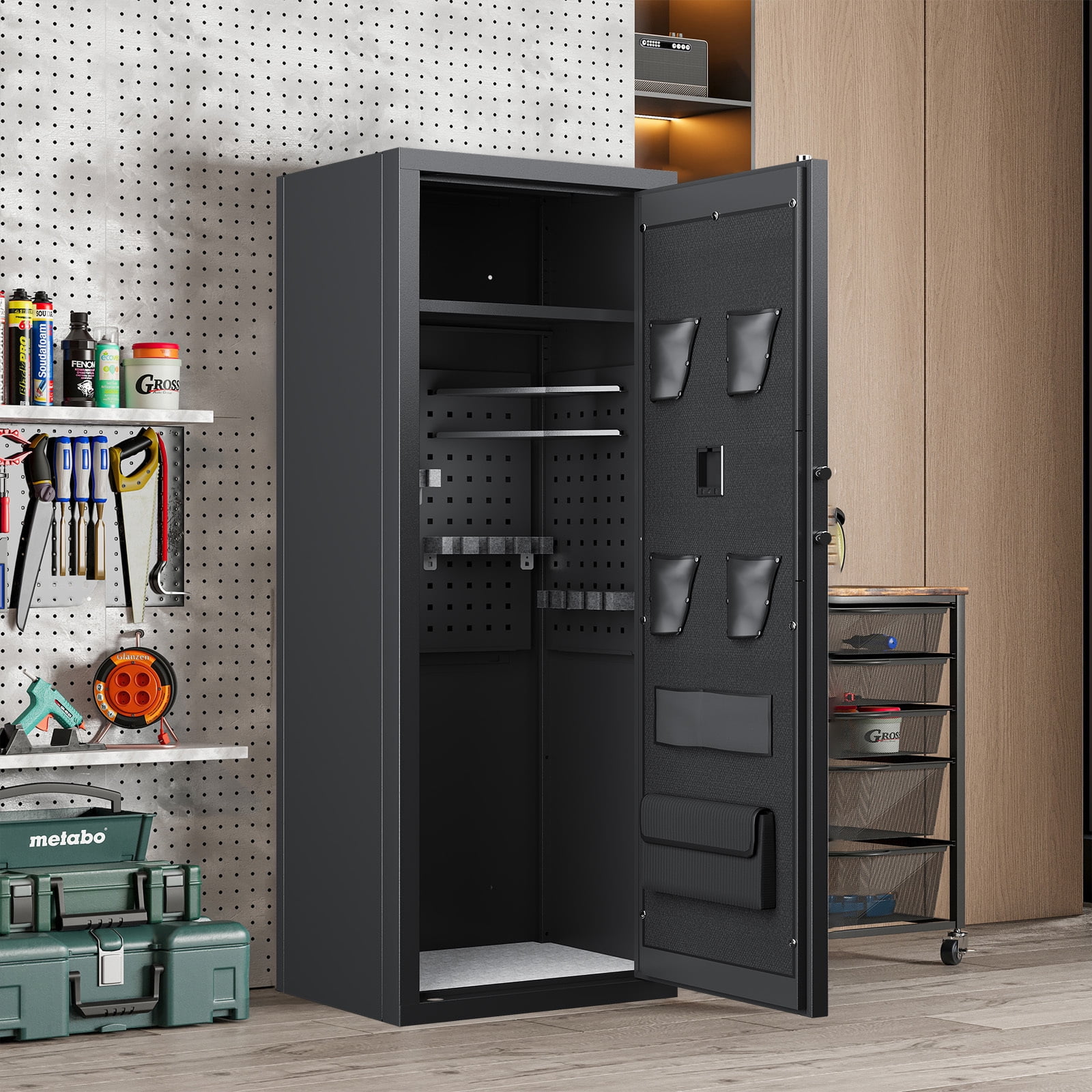 Sapital 10-12 Biometric Gun Safe for Rifles and Pistols, Large Rifle Cabinet with Adjustable Gun Rack and Partition