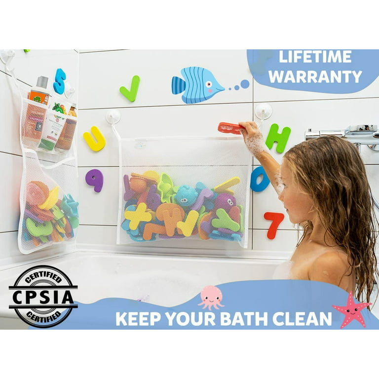 Bath Toy Organizer 2 Strong Suction Hooks Mesh Bathtub Toy Holder Bathroom  Or Shower Caddy Multiuse Net Bags