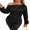 Black, variant on Satin Shirts for Women Strapless Long Sleeve Shirts Fashion Asymmetrical Neck Silk Top S-XL