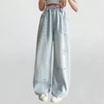 thumbnail image 2 of Girls Flare Jeans Pants Loose Wide Leg Elastic High Waist Fashion Trousers Solid Color Versatile Long Pant Light Blue 14 Years, 2 of 9