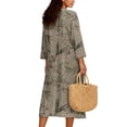 thumbnail image 2 of Xoenoiee Branch Leaves Cherry Blossom Print Womens Summer Beach Dress Plus Size Linen Clothes Boho Casual Long Flowy 3/4 Sleeve V Neck Midi Dresses for Women, S, 2 of 6