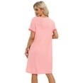 thumbnail image 5 of EFINNY Women's Short Sleeves Nightgowns Stitching Contrast Nightshirt Pullover Soft Nightdress Loungewear with Pockets, 5 of 6