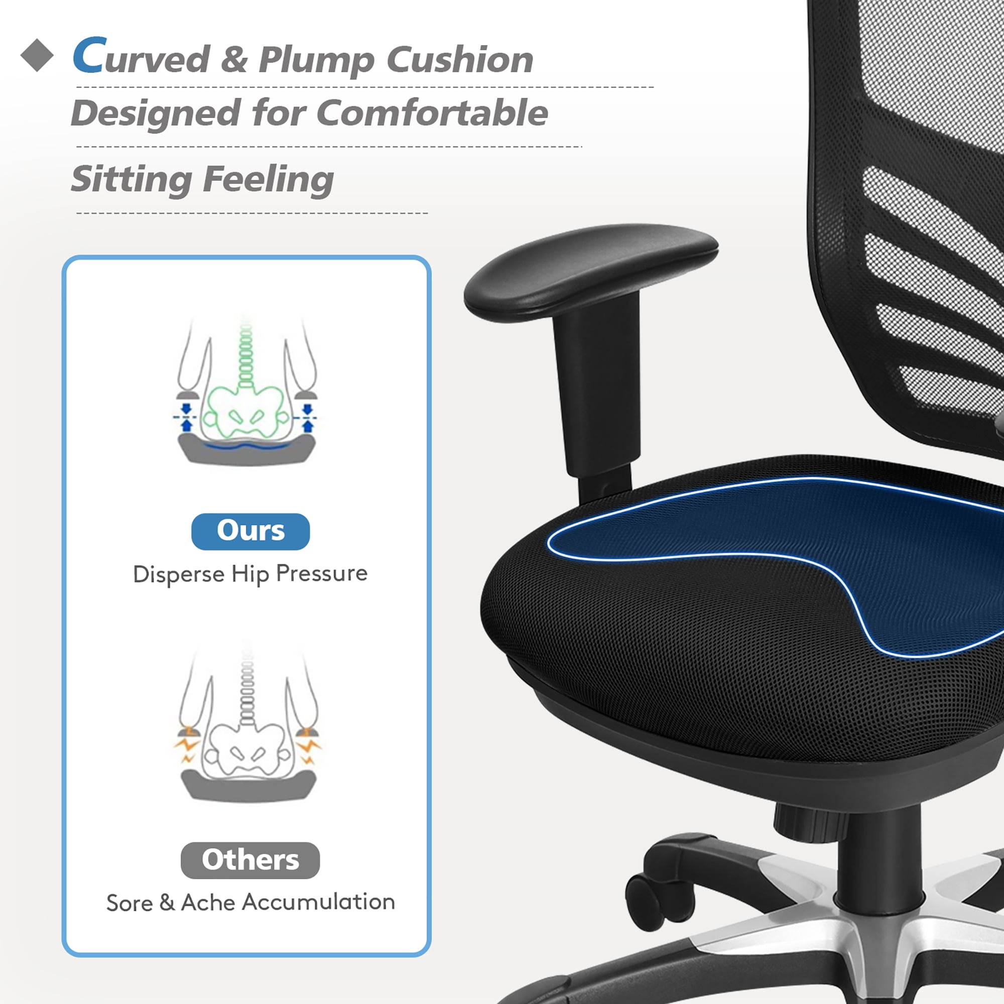 Costway Mesh Office Chair 3 Paddle Computer Desk Chair w Adjustable Seat Black