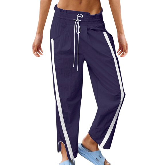 GPOECD Womens Pants Casual Loose Fit Drawstring Trousers with Contrast Side and Pockets Street Style Drawstring Pants Women Purple,XXXL