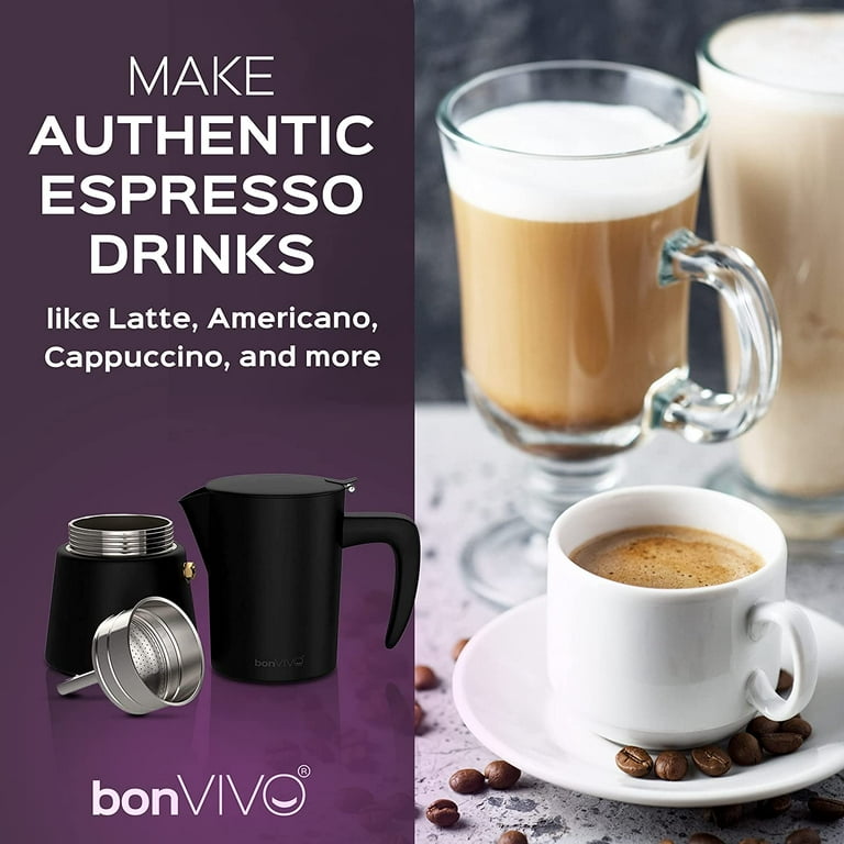 bonVIVO Intenca Stovetop Espresso Maker, Italian Espresso Coffee Maker, Stainless Steel Espresso