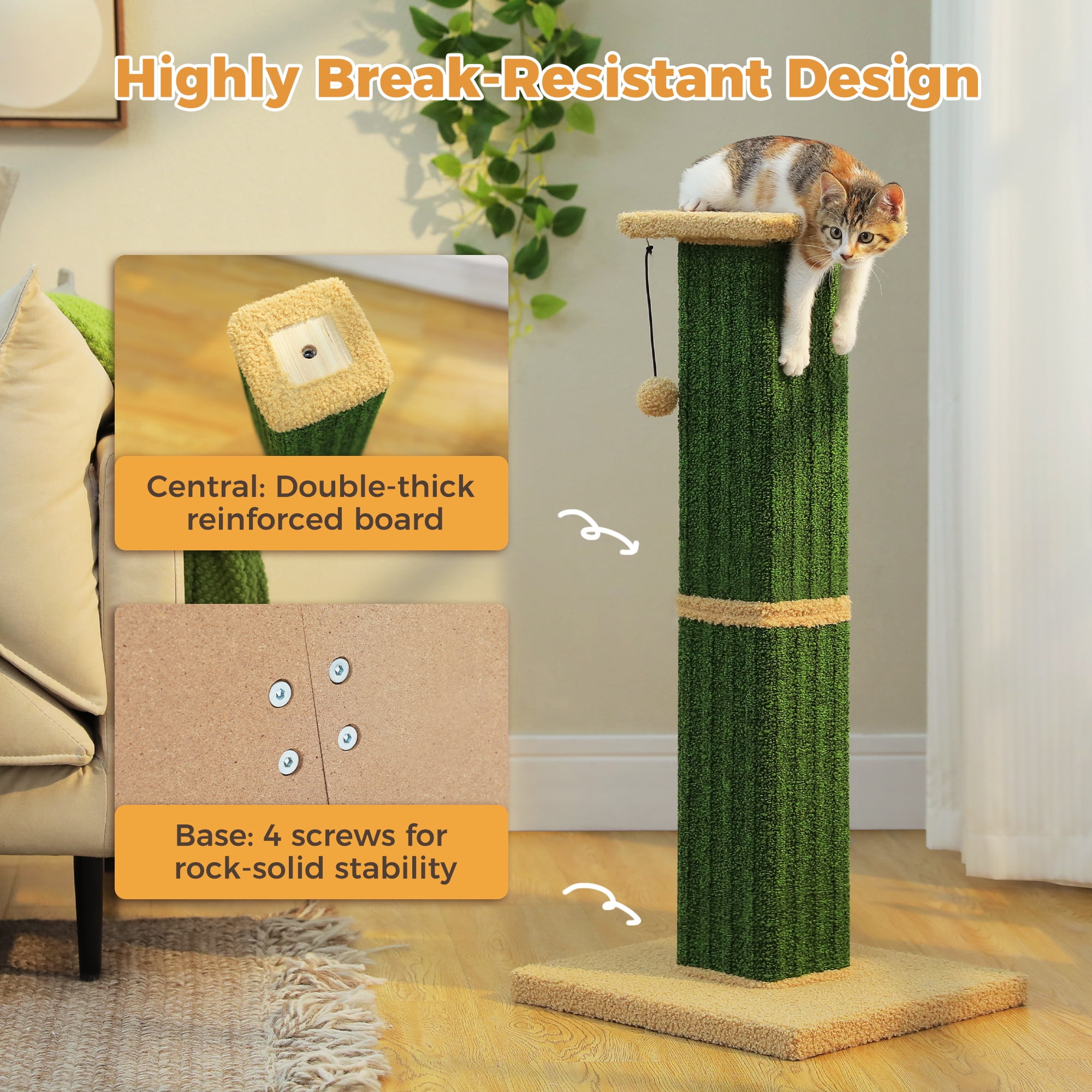PAWZ Road 32" Tall Cat Scratching Post for Indoor Cats - Durable Cat Scratcher with Wide Base, Green
