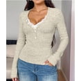thumbnail image 4 of Women Lace Henley T Shirts Button Down Slim Fit Tops Long Sleeve V-Neck Tunic Top Blouse Light Green XL, 4 of 7