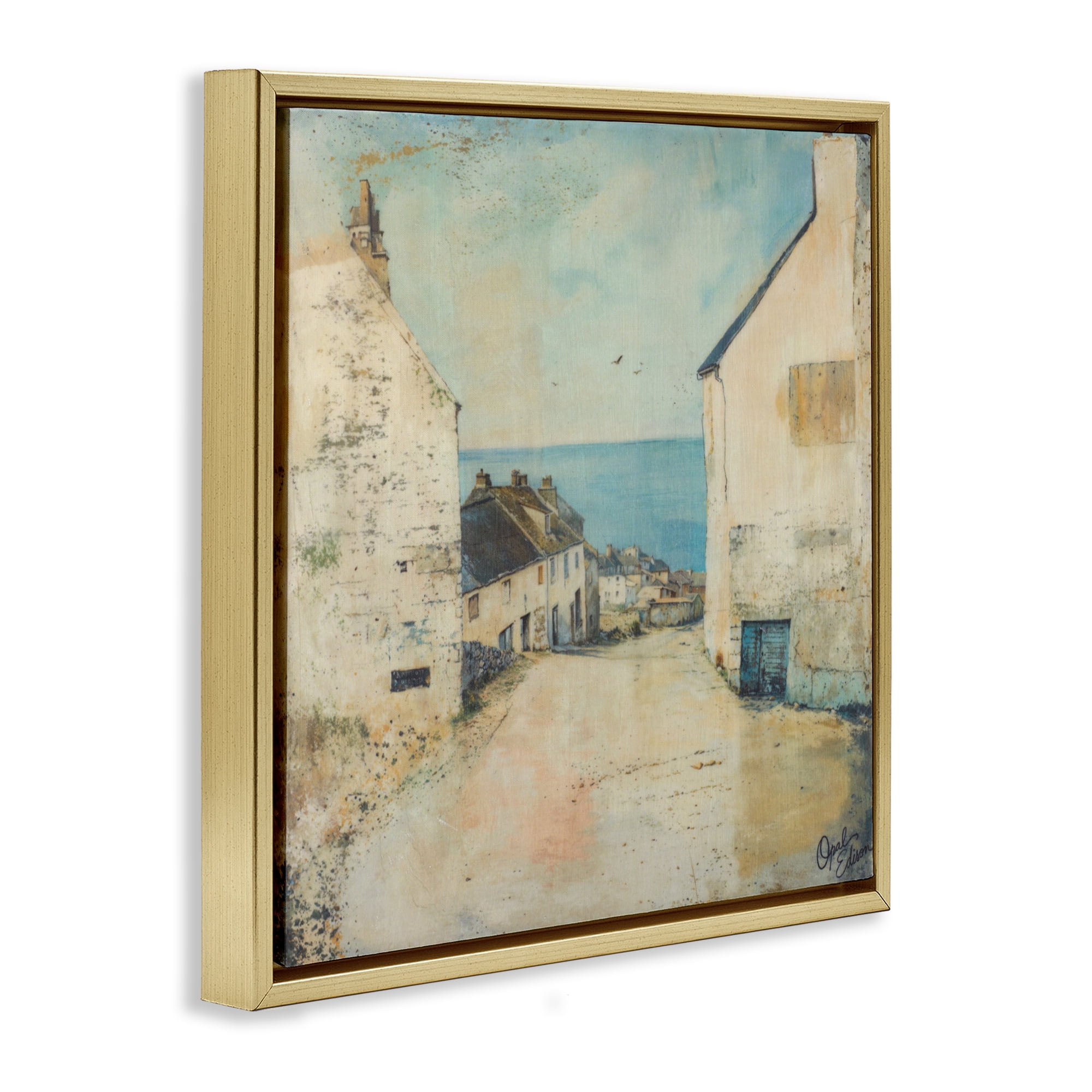 Stupell Industries Coastal Town Walk Gold Framed Floater Canvas Wall Art, design by Opal Edison