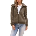 thumbnail image 1 of Abrigo de invierno de piel sintética para mujeres, chaqueta de cuero sintético forrada de piel gruesa, M marrón oscuro, 1 of 6