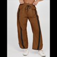 thumbnail image 4 of Pantalones Deportivos Holgados de Pierna para Mujer, Informales, con Cordón Ajustable y Cintura Elástica, en Colores Contrastantes, Estilo Y2K. Marrón Oscuro L, 4 of 7