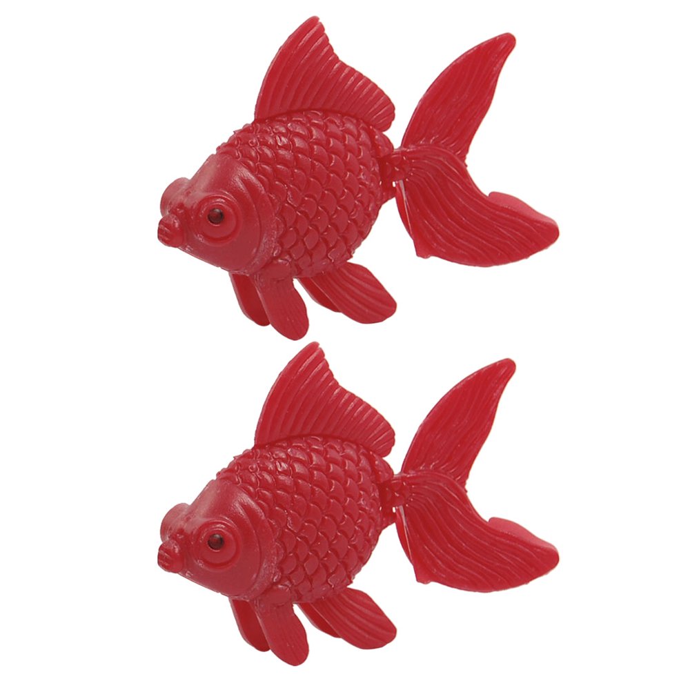 Unique Bargains Aquarium Movable Tail Red Plastic Floating Fish 2 Pcs