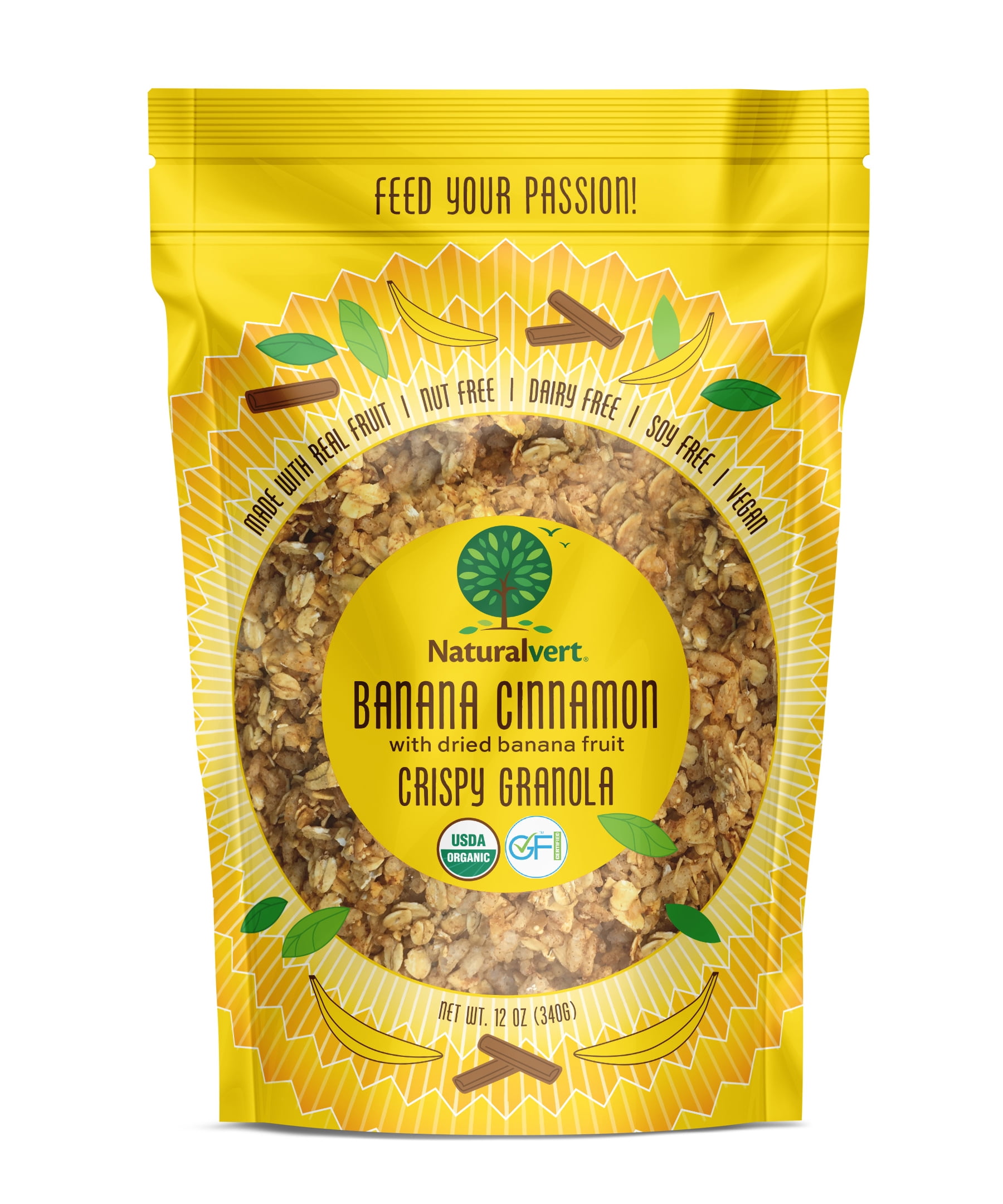 Naturalvert Organic, Gluten free, Vegan granola- Banana Cinnamon Vegan (12oz)