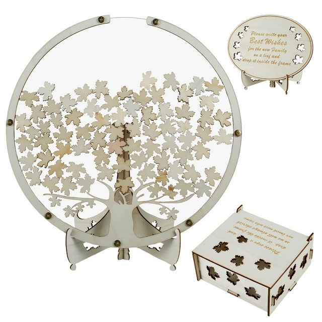 Pcapzz - Juego de libro de firmas para boda, caja de madera con aproximadamente 80 tarjetas para firmar, decoración para bodas, baby shower, aniversarios, fiestas, color hoja de arce