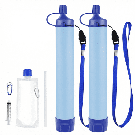 2PCSWater Filter Straw, Ultra-fine Filtration Water Filter for Camping with PP Cotton, Coconut Shell Activated Carbon, Purification Balls, Hollow Fiber Membrane, and ABS Case, Compatible with 28mm Bo