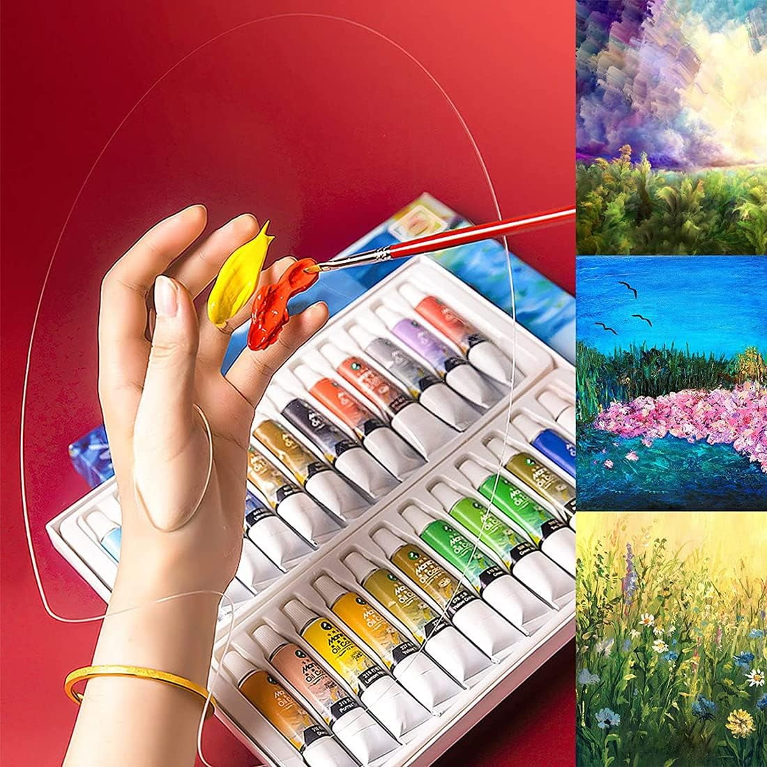 2PCS Clear Acrylic Paint Palette, Clear Oval Non-Stick Oil Paint Palette for Watercolor,Oil Painting, Art Paint Tray with Thumb Hole and Protective film for DIY Art Craft Painting (30 x 20 cm)