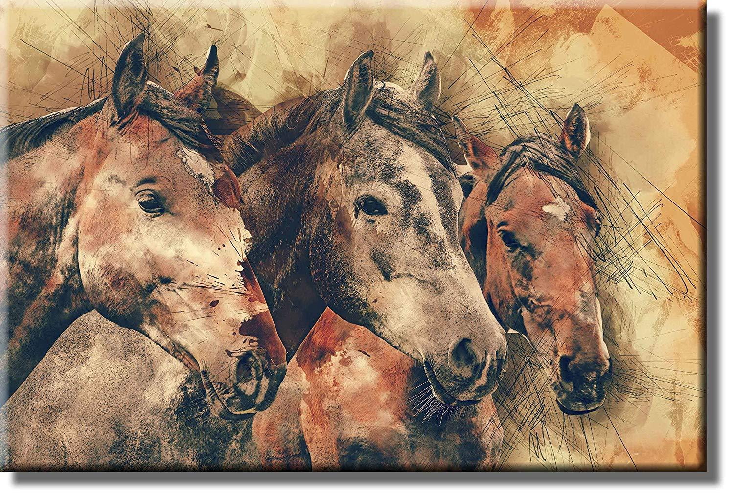 Vintage Horses Picture on Stretched Canvas, Wall Art Decor, Ready to