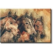 Vintage Horses Picture on Stretched Canvas, Wall Art Decor, Ready to Hang