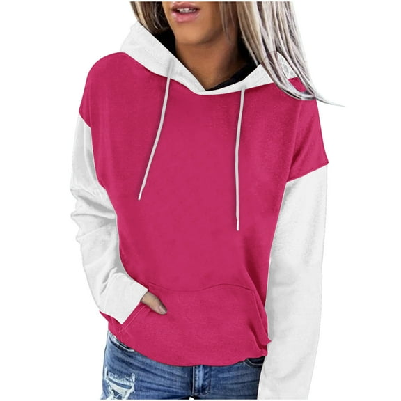 BangWanChi Trendy Queen Hoodie Oversized Women's Casual Patchwork Print Long Sleeve Pocket Hoodie Hooded Tops Blouse