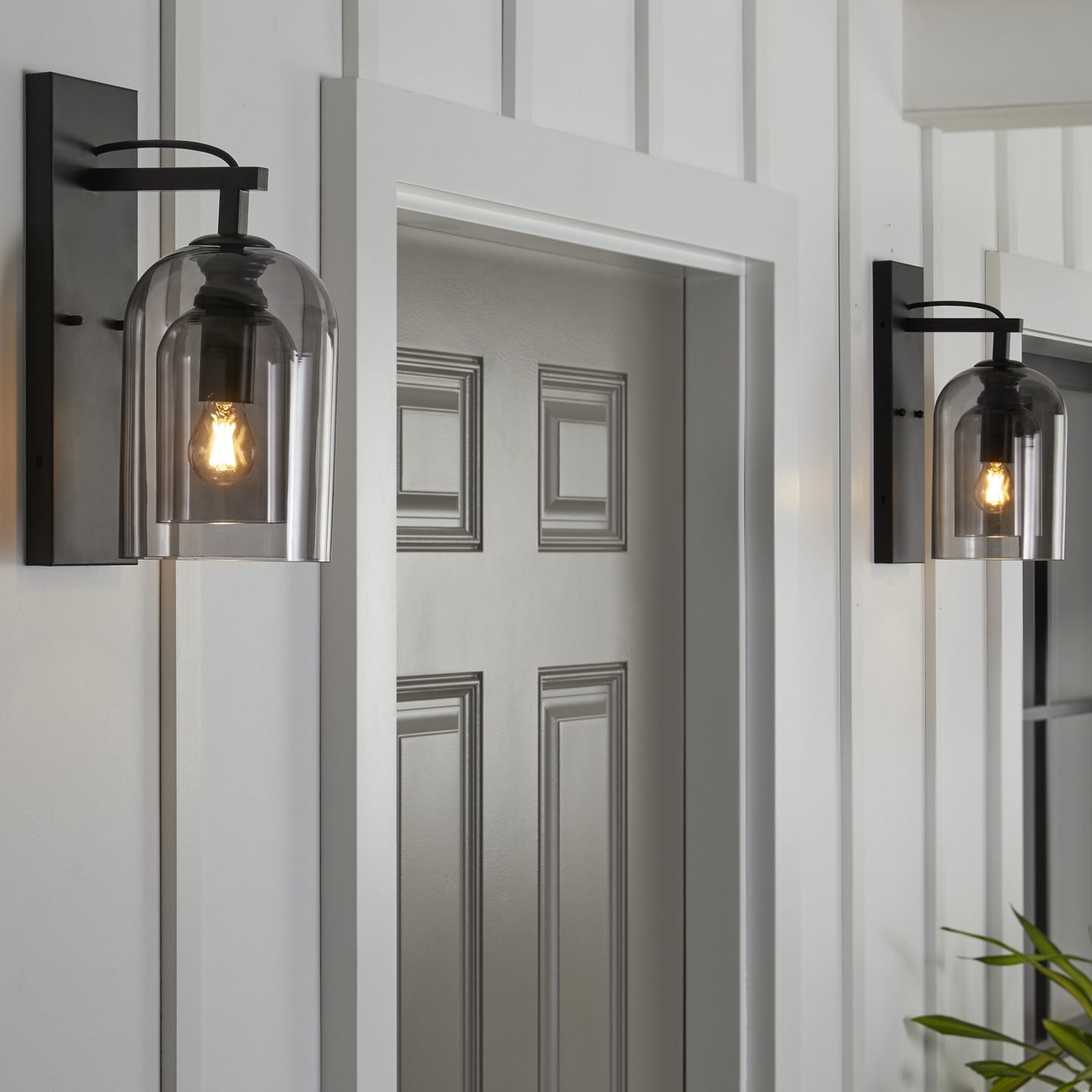 Better Homes & Gardens 13" Classic Black Indoor Wall Sconce Light With Double Wall Smoky Glass Shade