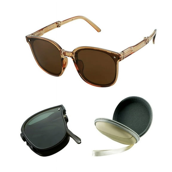 LifeArt Trendy Polarized Folding Sunglasses for Women Men UV400 Protection Anti Glare Ultralight Foldable frame (Green Champagne)