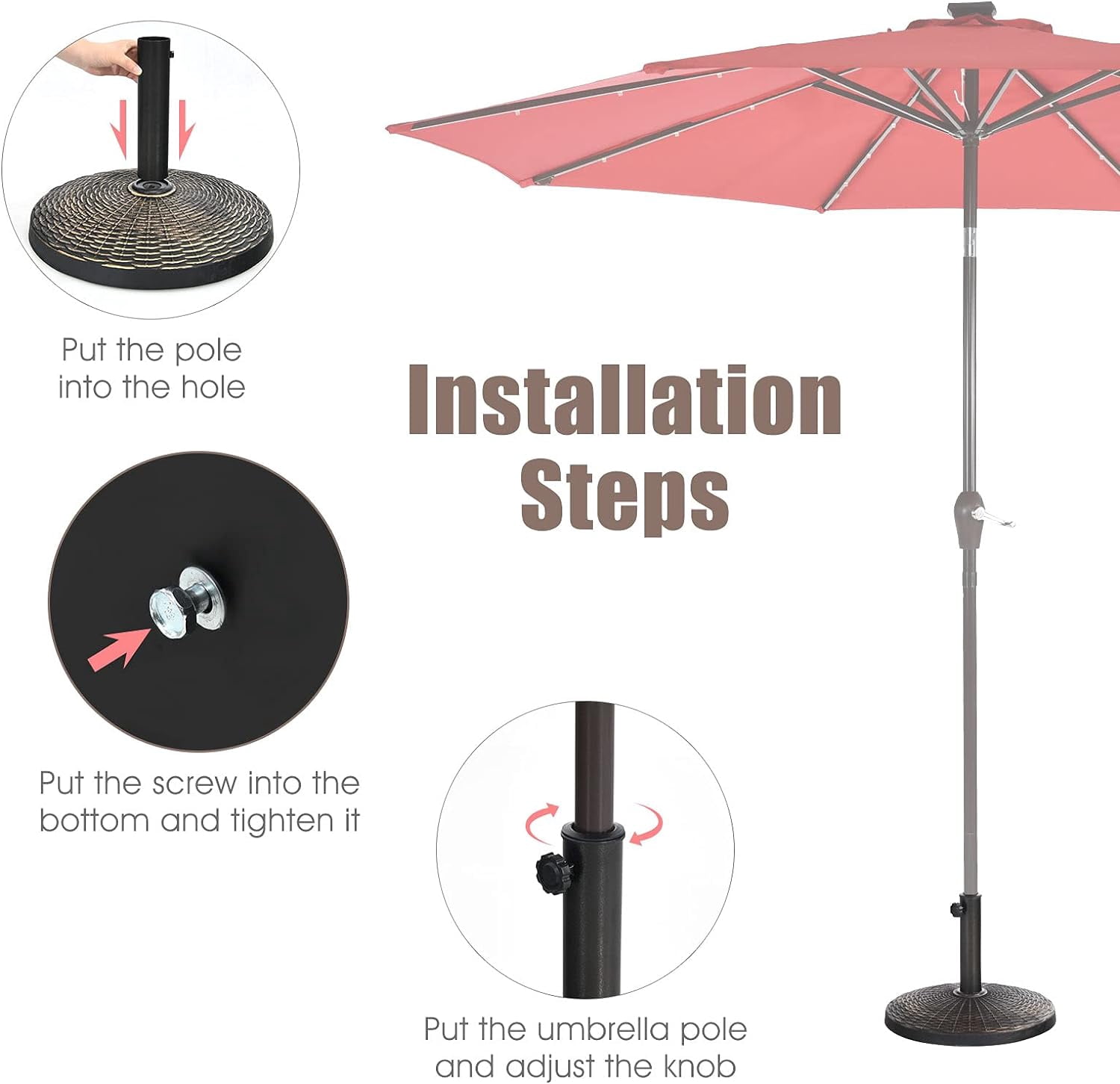 WBTER 22 lbs Patio Umbrella Base, 18 Inch Round Outdoor Umbrella Stand for 1.5'' or 1.9'' Diameter Pole, Heavy Duty Market Umbrella Holder for Garden Beach Yard Poolside Lawn, Bronze