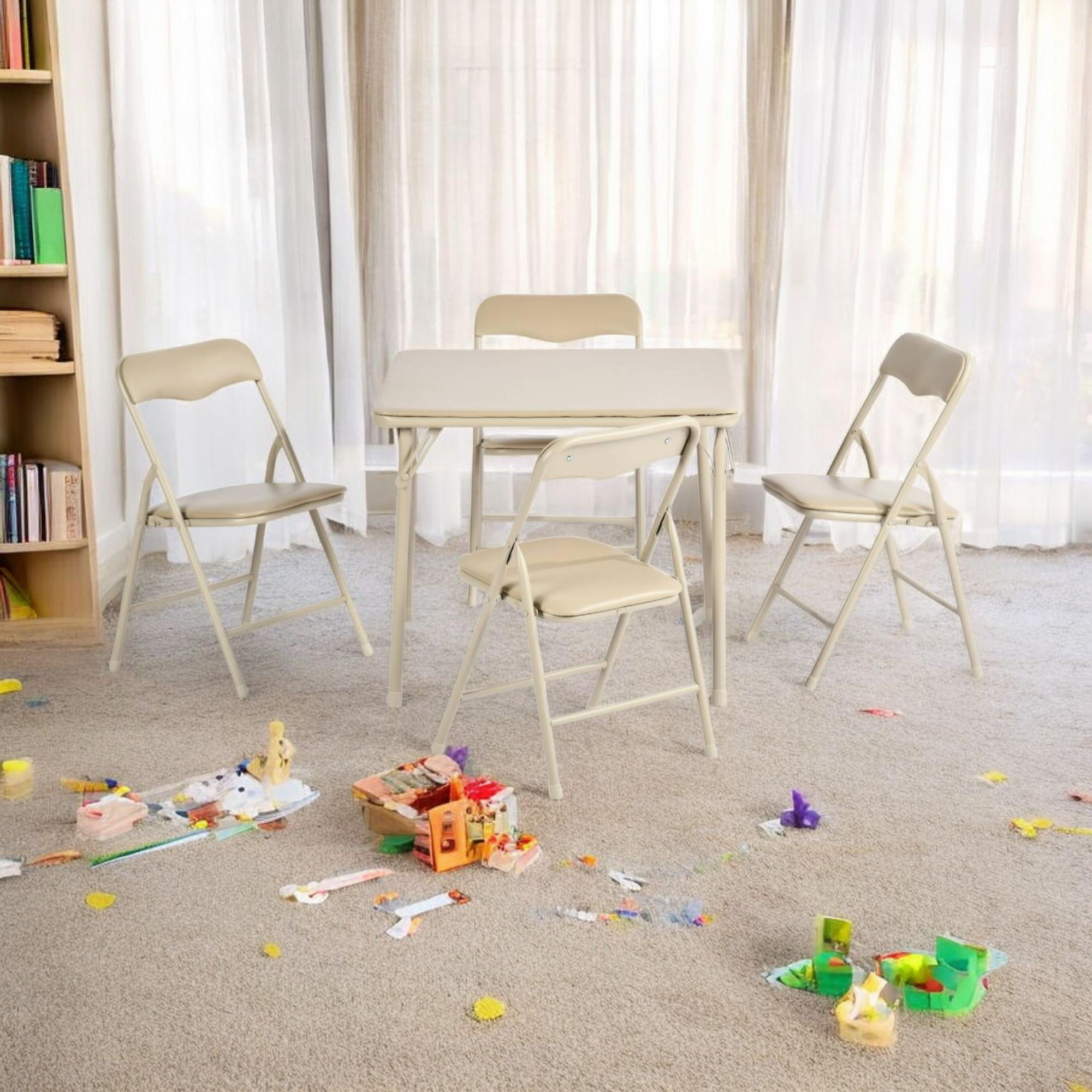 Homy Casa Kids 5-Piece Folding Activity Table and Chair Set, Classic Beige