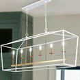 thumbnail image 5 of JONATHAN Y Pagoda 49" 6-Light Classic Traditional Metal Linear Cage Lantern LED Pendant, White/Brass Gold, 5 of 11