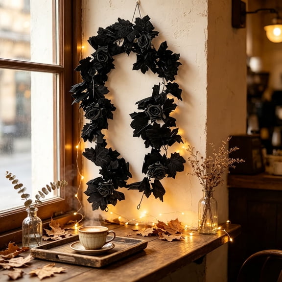 AURIGATE Halloween Rattan Table Decor, 78.74 in Artificial Garland with Maple Leaves for Desk Shelf Fall Home Centerpiece