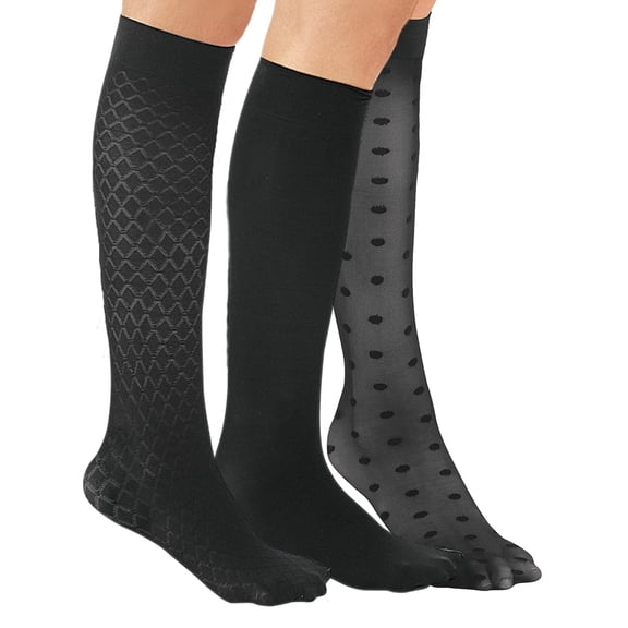 Collections Etc Stylish & Comfortable 15-20mmHg Compression Knee High Stockings, 3 Pairs - Made in USA