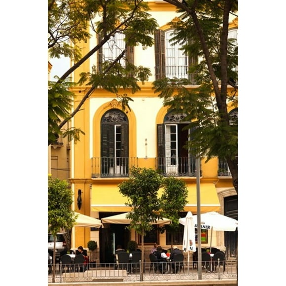 Outdoor Cafes, Plaza de la Merced, Malaga, Spain Poster Print by Walter Bibikow (25 x 38)
