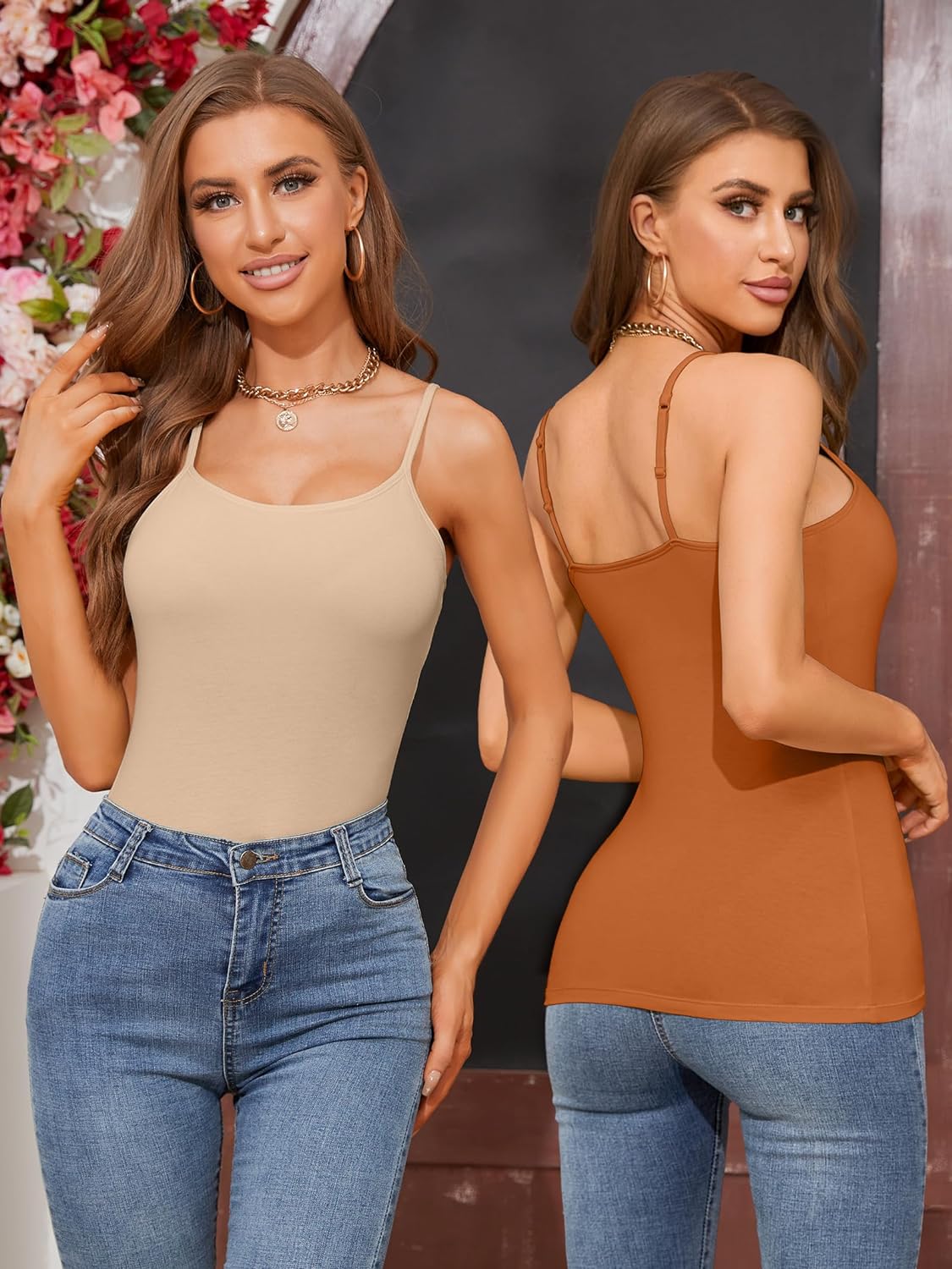 SURJDE Women's Cotton Camisole Shelf Bra Spaghetti Straps