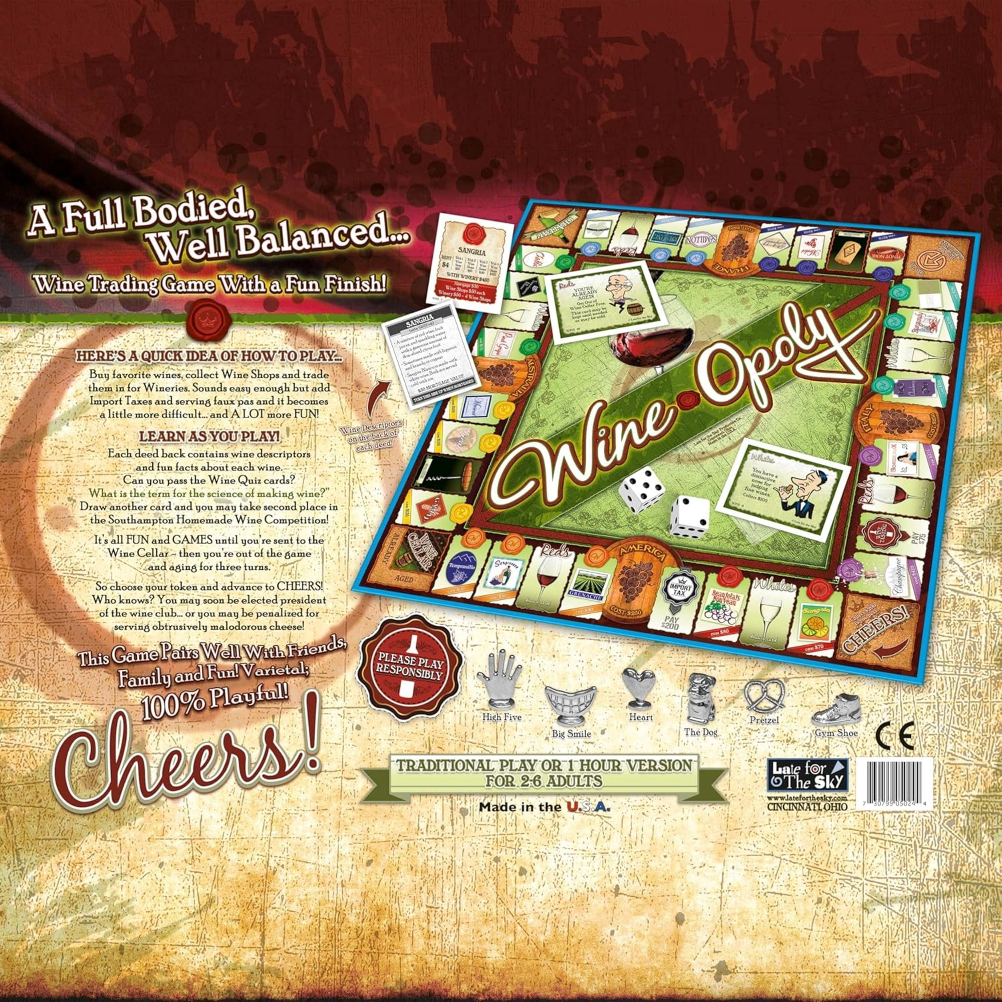 Late for the Sky Wine-Opoly Board Game, Adults 18 and up