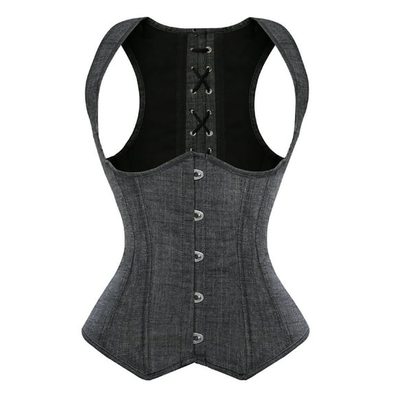 Grebrafan Underbust Waist Shaping Corset Denim Bustiers Top Black 6XL