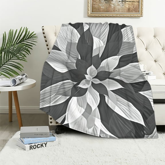Pratyus Flower Pattern Black and White Print Throw Blanket, Elegant and Cozy Lightweight Blanket for All Seasons, Perfect Gift for Home Decor and Comfort 40x50in