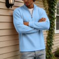 thumbnail image 7 of Qwertyu Men's Quarter Zip Up Pullover Mock Neck Long Sleeve Sweatshirt for Men Waffle Knit Casual Half Zipper Pullover Men Light Blue XL, 7 of 7