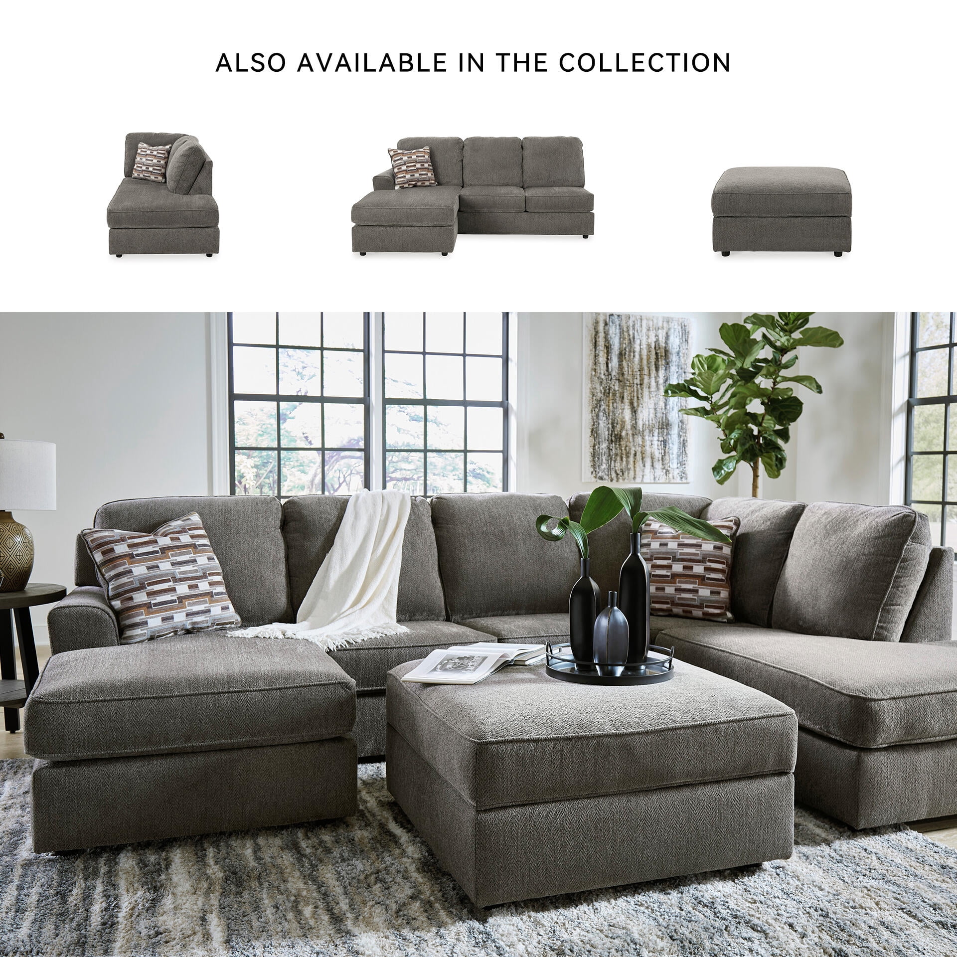 Signature Design by Ashley O’Phannon Storage Ottoman with Reversible Top, Chenille Upholstery, Putty Gray
