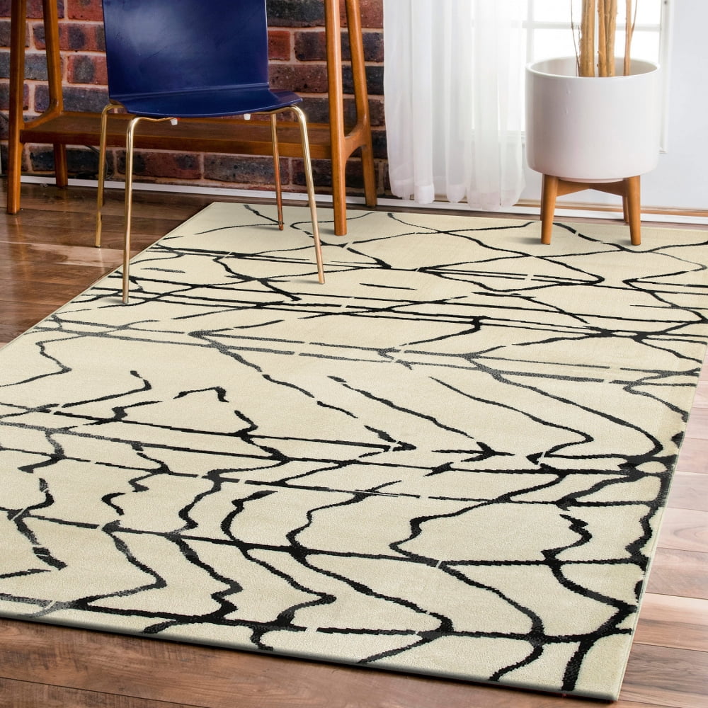 LR Home Matrix White and Black Indoor Area Rug(7'9