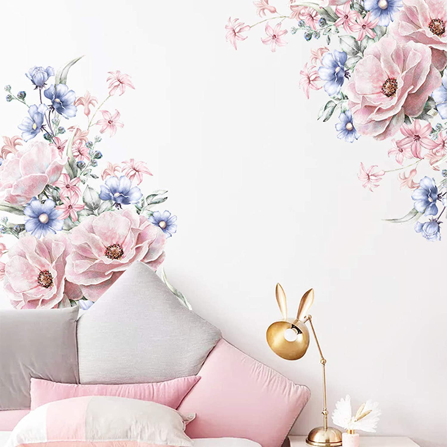 Blossom Pink Flower Wall Stickers Peel and Stick Wallpaper for Living Room Bedroom Flowers Wall Stickers Floral Peony Wall Decals for Girls Room 