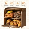 thumbnail image 4 of Bread Box, Bamboo Bread Box for Kitchen Countertop, 2 Tier Roll-Top Bread Bin, Food Storage Box, Large Capacity Keeper, Wooden Storage Cabinet, for Kitchen, Dining Room, Brown BR13MB01, 4 of 18