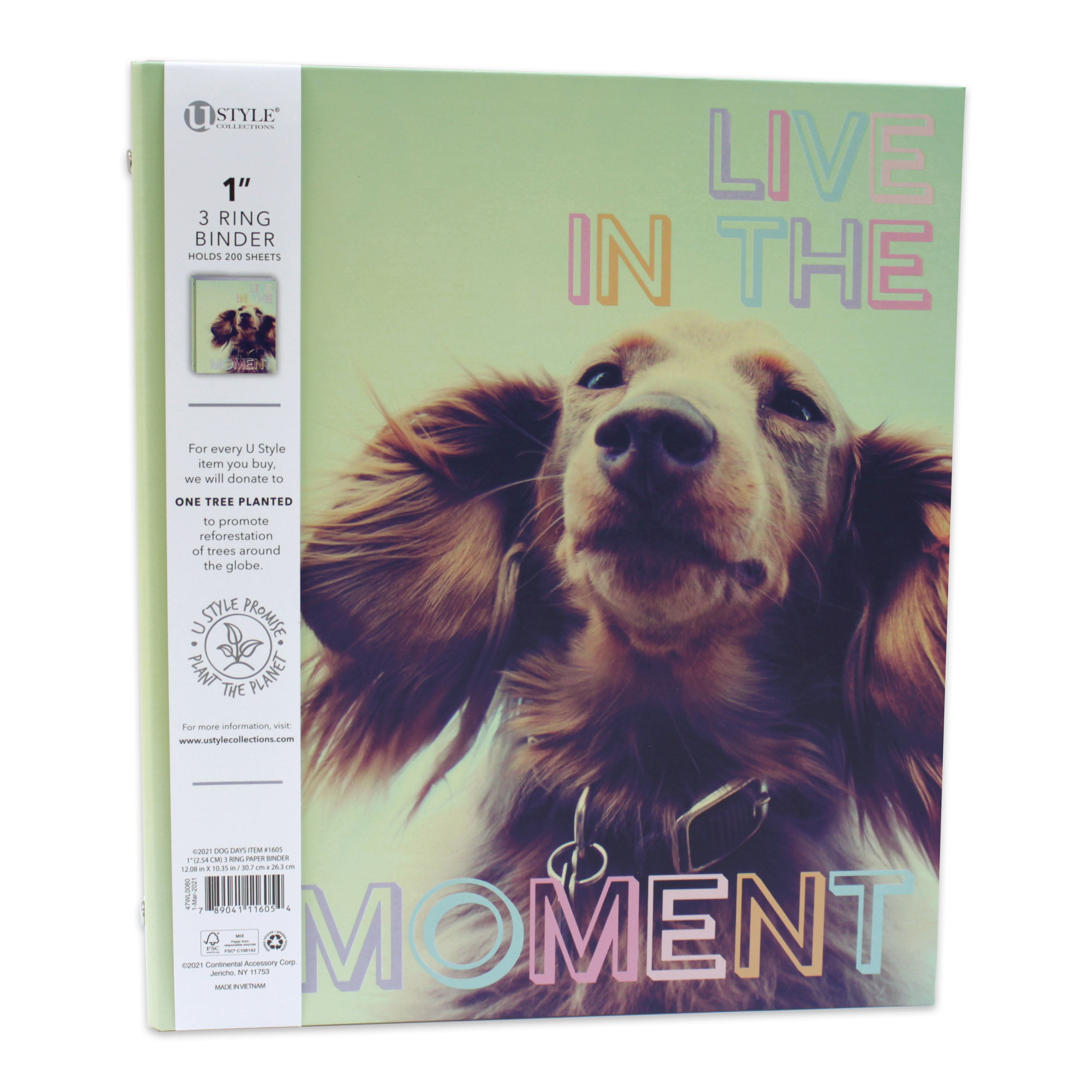 U-Style Dog Days 3 Ring Paper Binder, 1 Inch, Dachshund, 1605