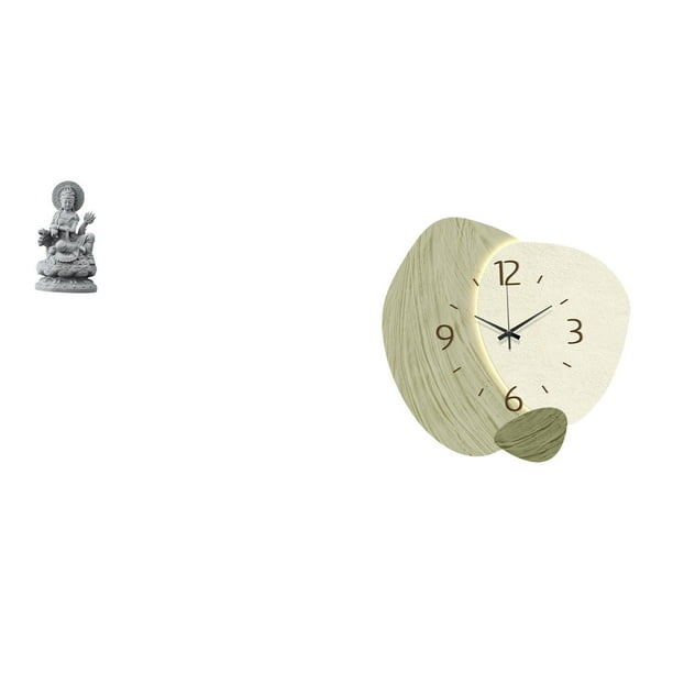 Reloj de pared con estatua de Guan Yin, decorativo, silencioso, con superficie de tablero de densidad de piedra, forma creativa, ideal para el hogar y