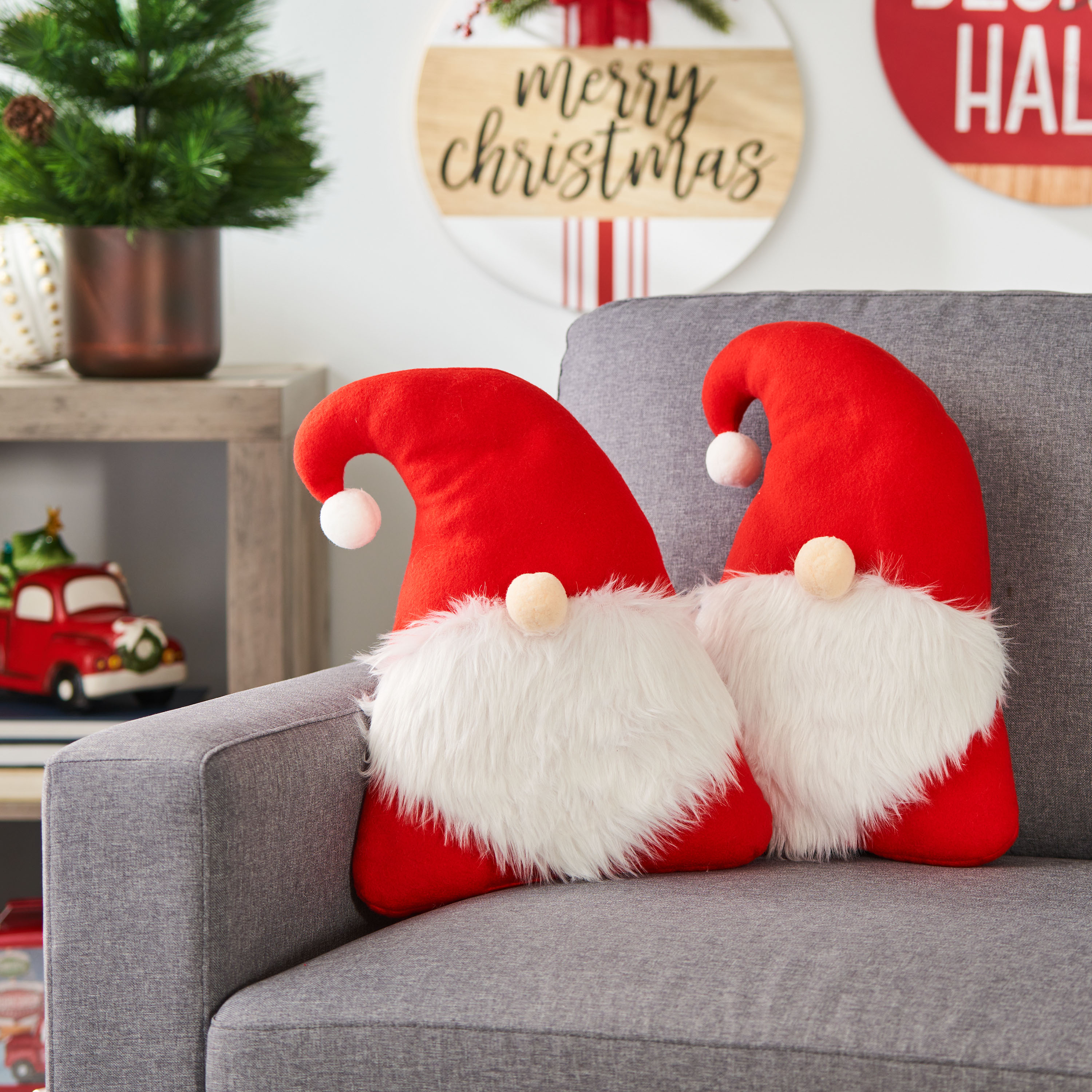 Holiday Time Christmas 13.5 inch Red Gnome Decorative Pillows Plush, 2-pack - image 5 of 6