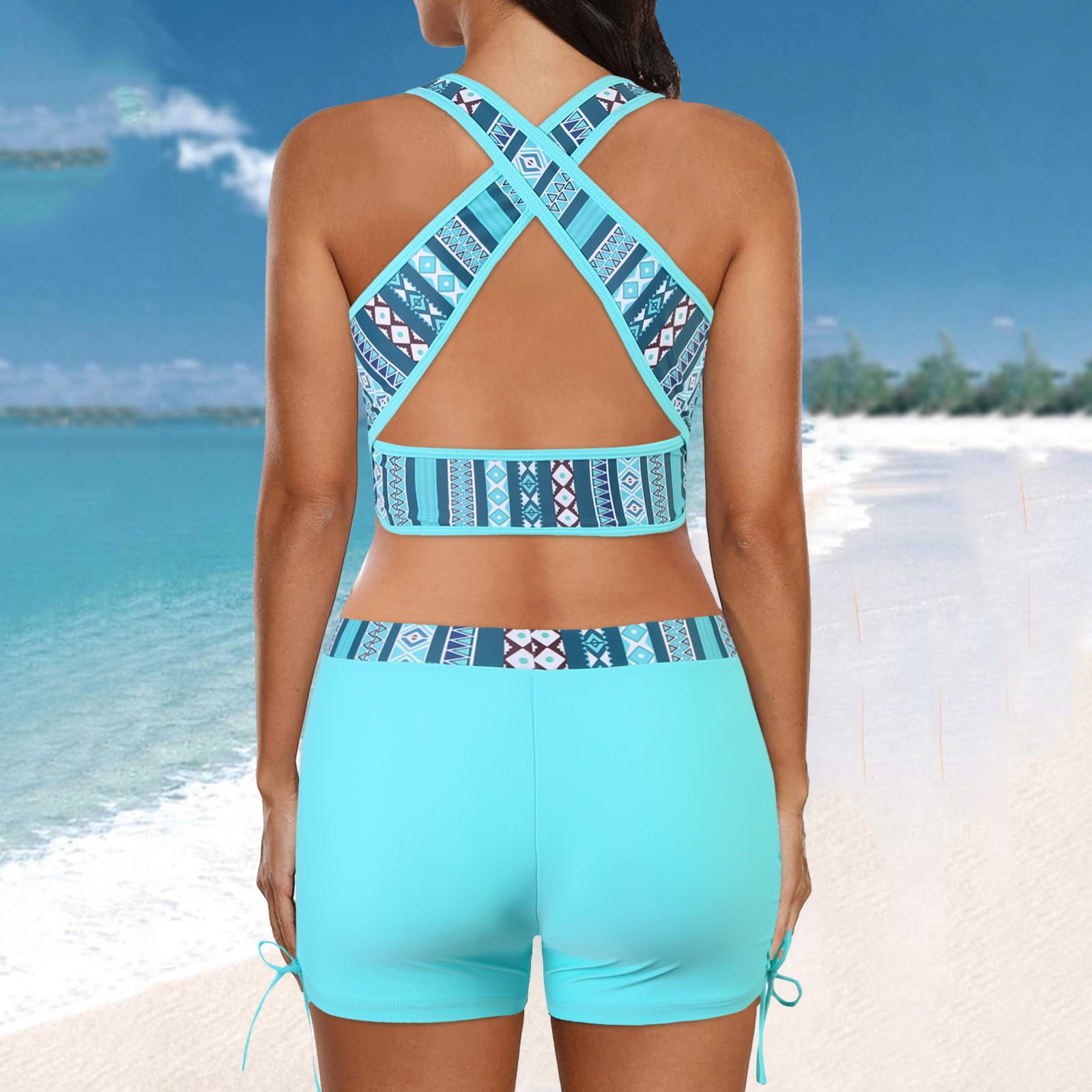 Olyvenn Deals Women's Bikini Swimsuit Hawaiian Tropical Print Beachwear  Summer Fashion Outfits for Girls Front Bow Tie Swimwear Top Strappy  Racerback