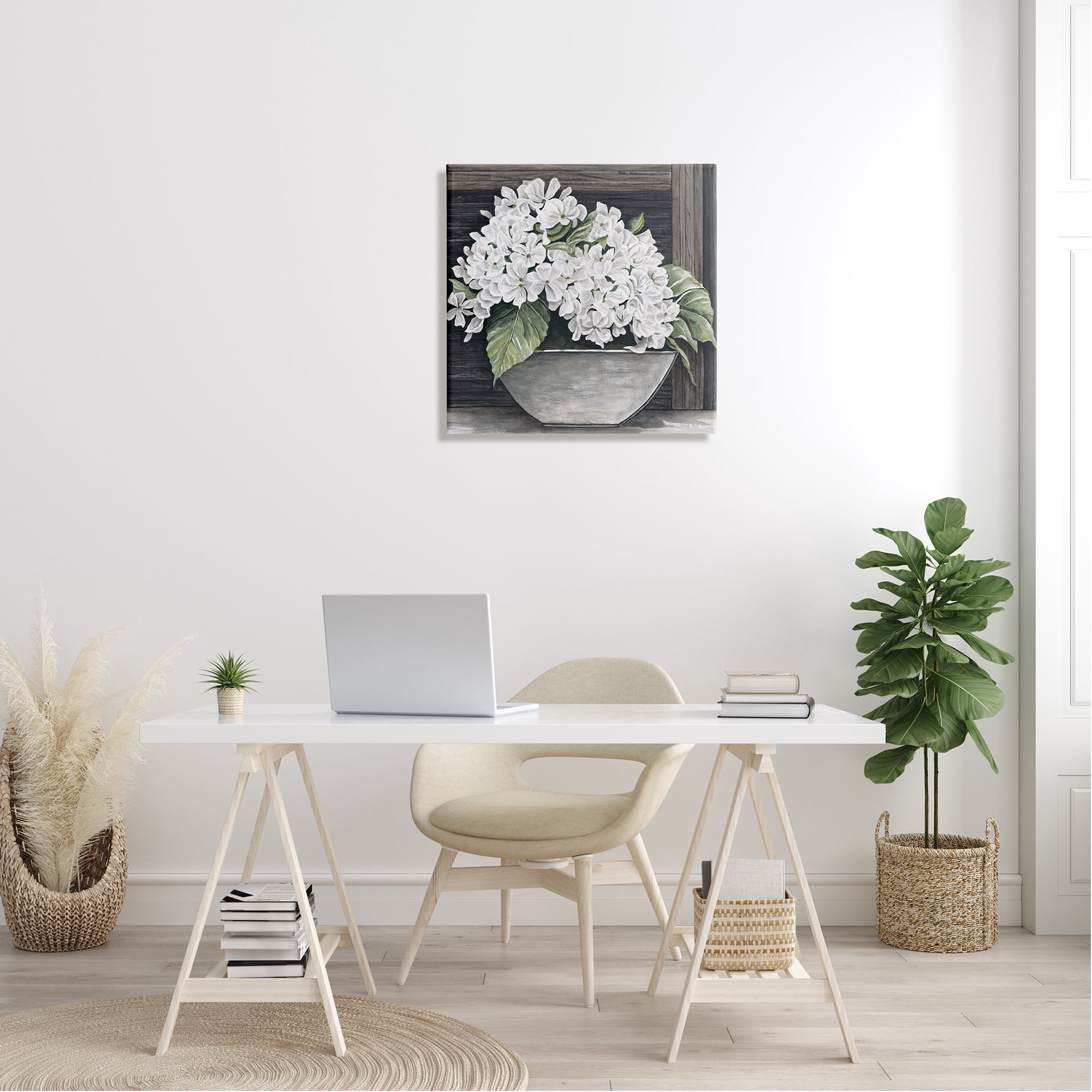 Stupell Industries White Geranium Flower Planter Rustic Country Scene Painting Gallery Wrapped Canvas Print Wall Art, Design by Cindy Jacobs